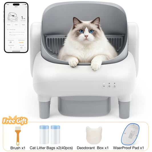 APP Control, Safety Sensors & Odor-Lock Design, 10.5L Bin, Cat Litterbox (Only Supports 2.4G Wifi)